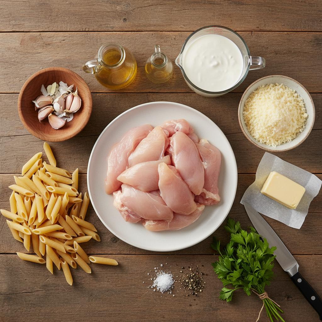 Ingredients for Creamy Garlic Parmesan Chicken Pasta