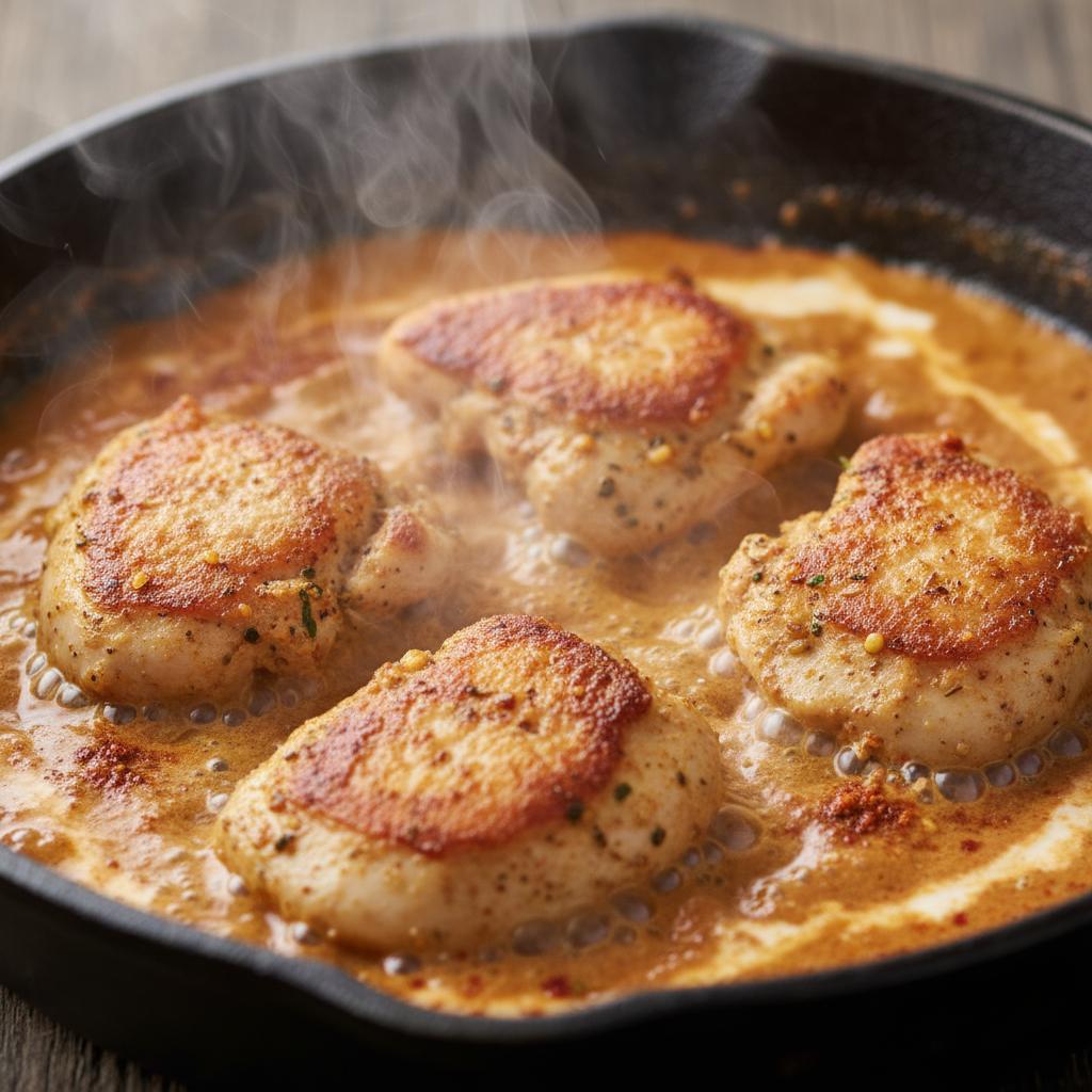 Preparation close-up of Butter Chicken Skillet