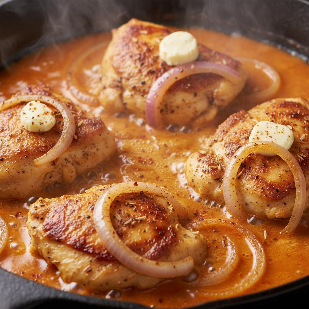Preparation step close-up of Butter Chicken Skillet