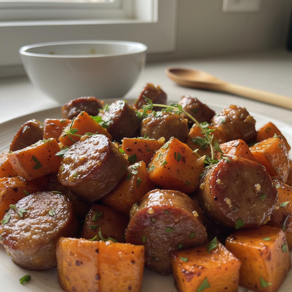 Honey Garlic Sausage Sweet Potatoes dish