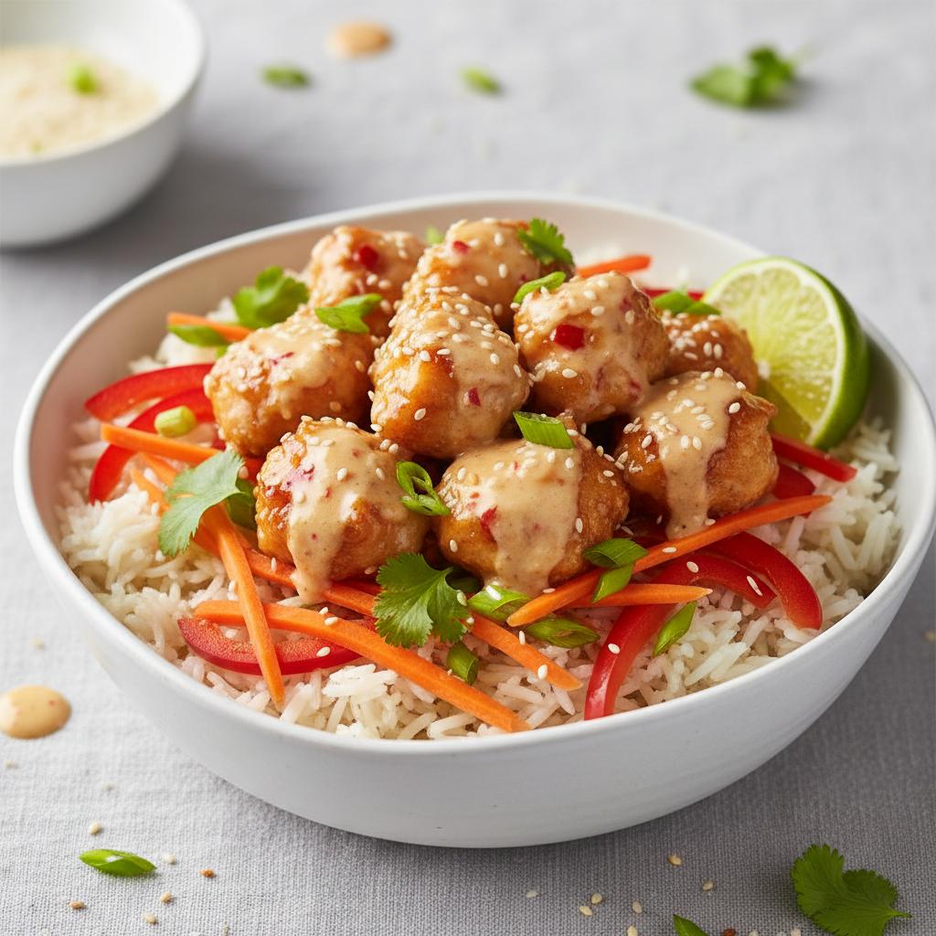 Final presentation of Bang Bang Chicken Bowl