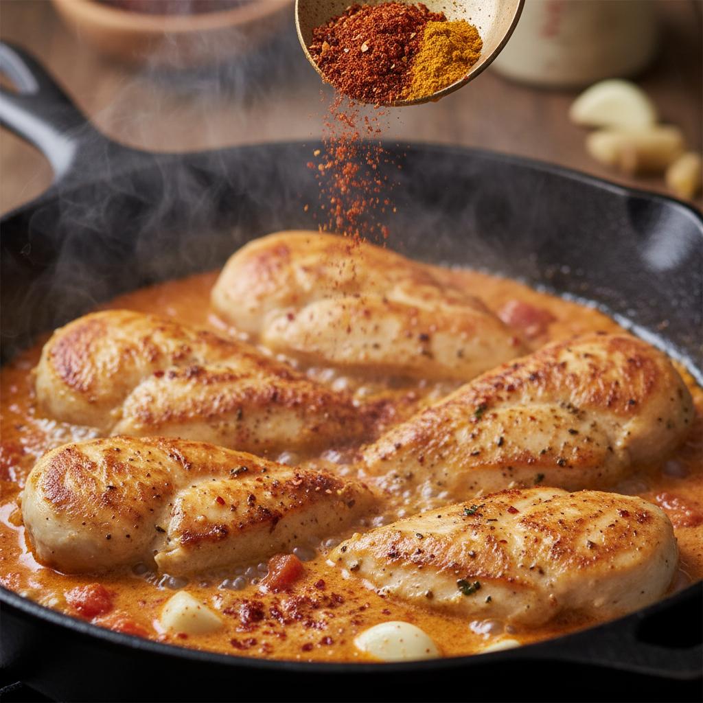 Close-up preparation of Texas Roadhouse Butter Chicken Skillet