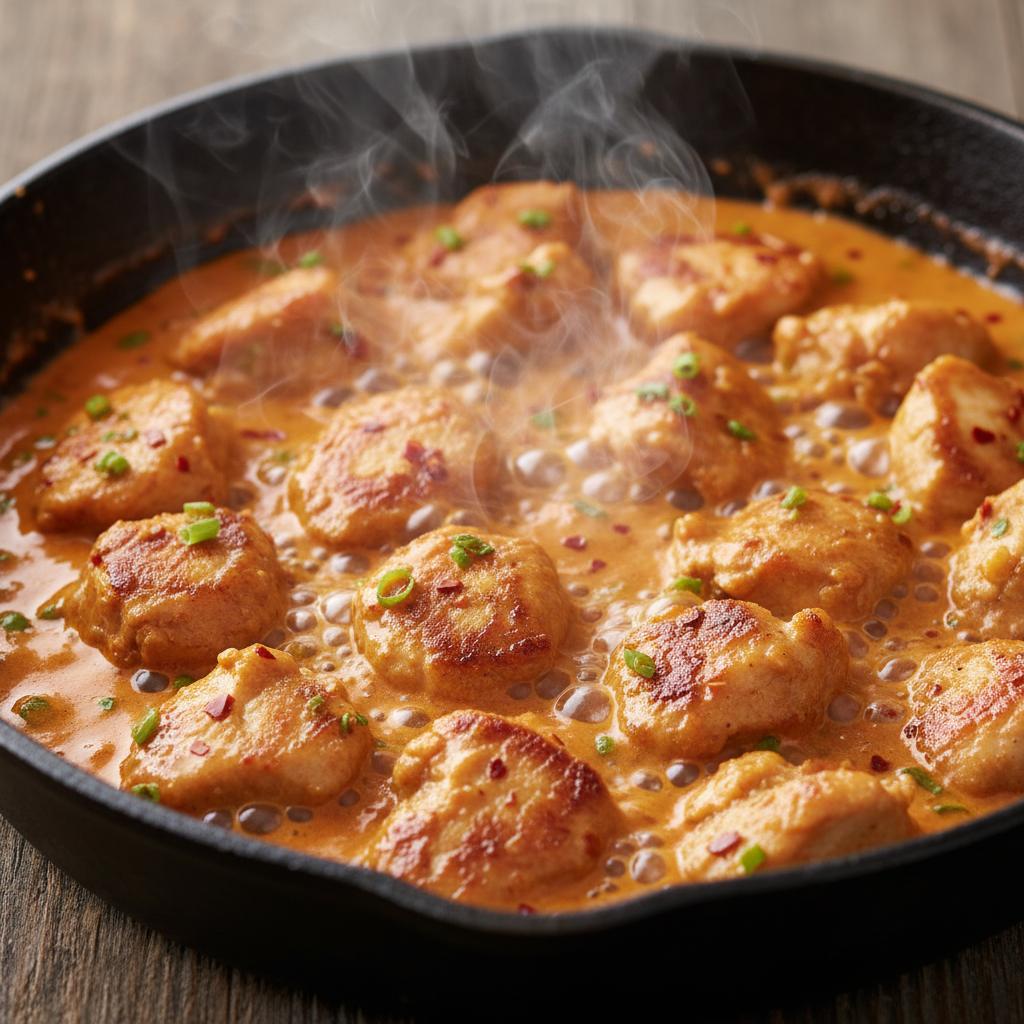 Close-up image showing preparation steps of Bang Bang Chicken Bowl