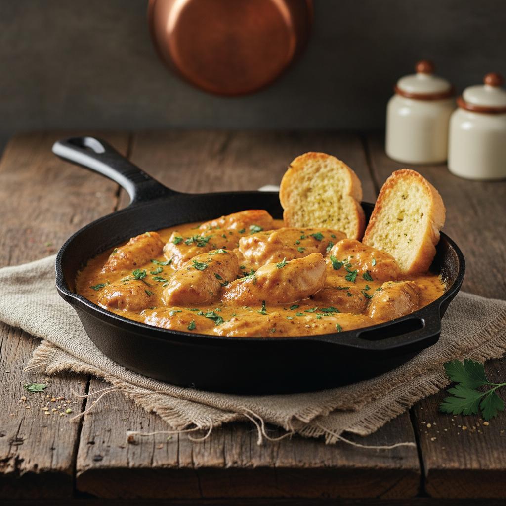 Final plated Texas Roadhouse Butter Chicken Skillet