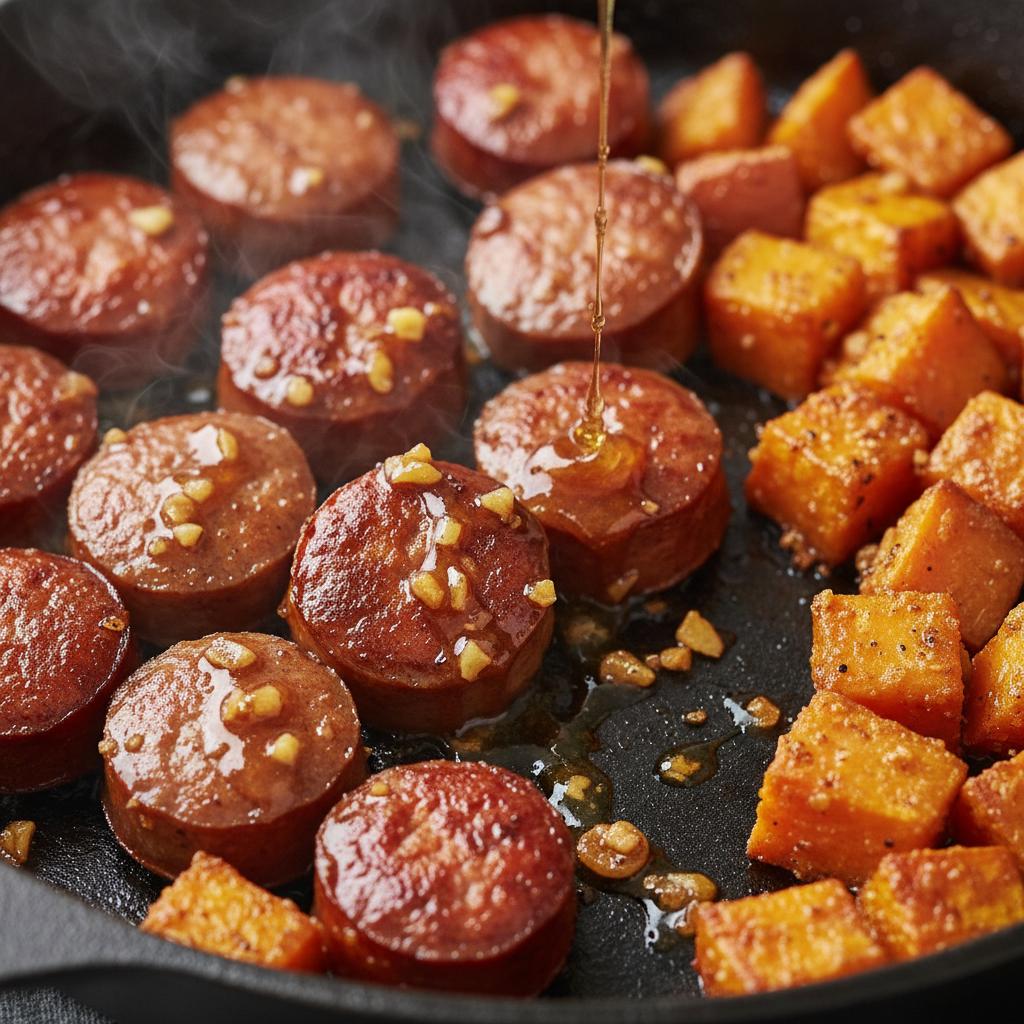 Close-up of preparation and cooking process