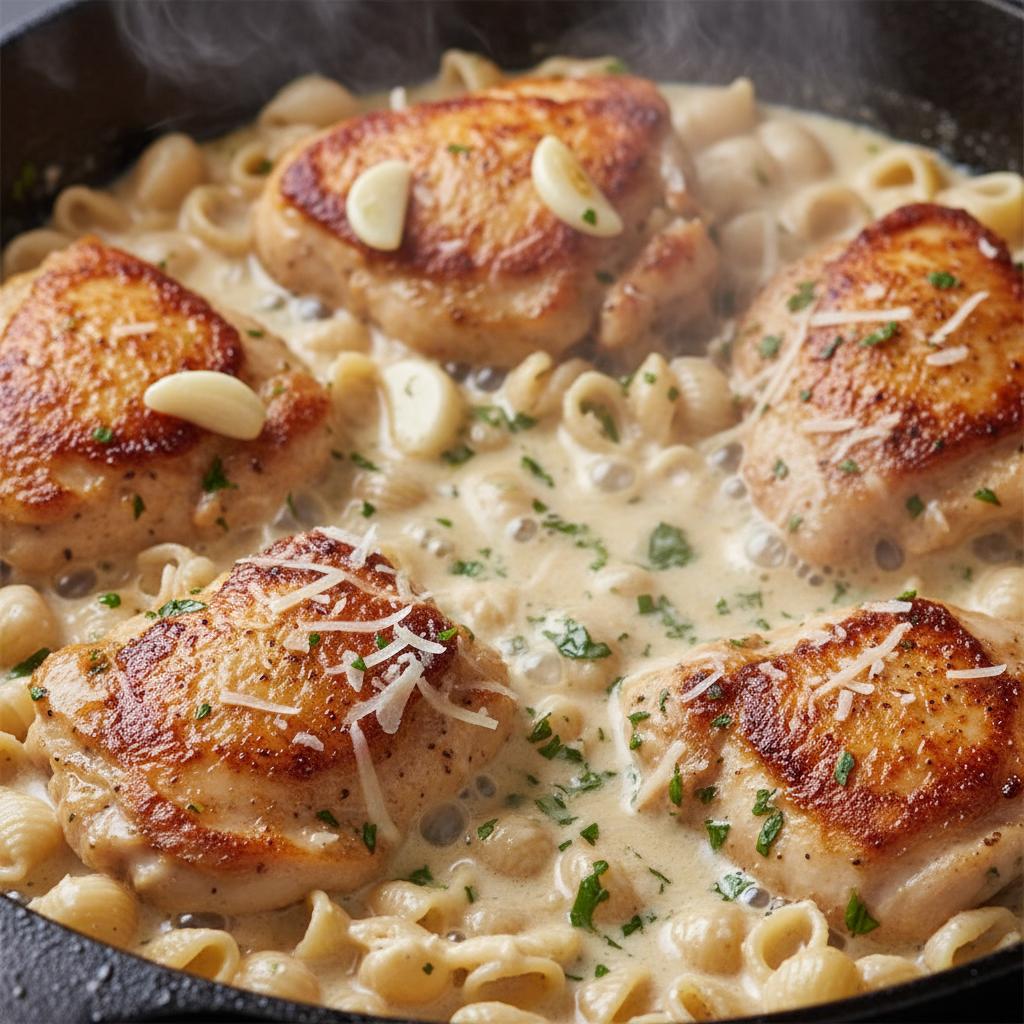 Preparation of Creamy Garlic Parmesan Chicken Pasta