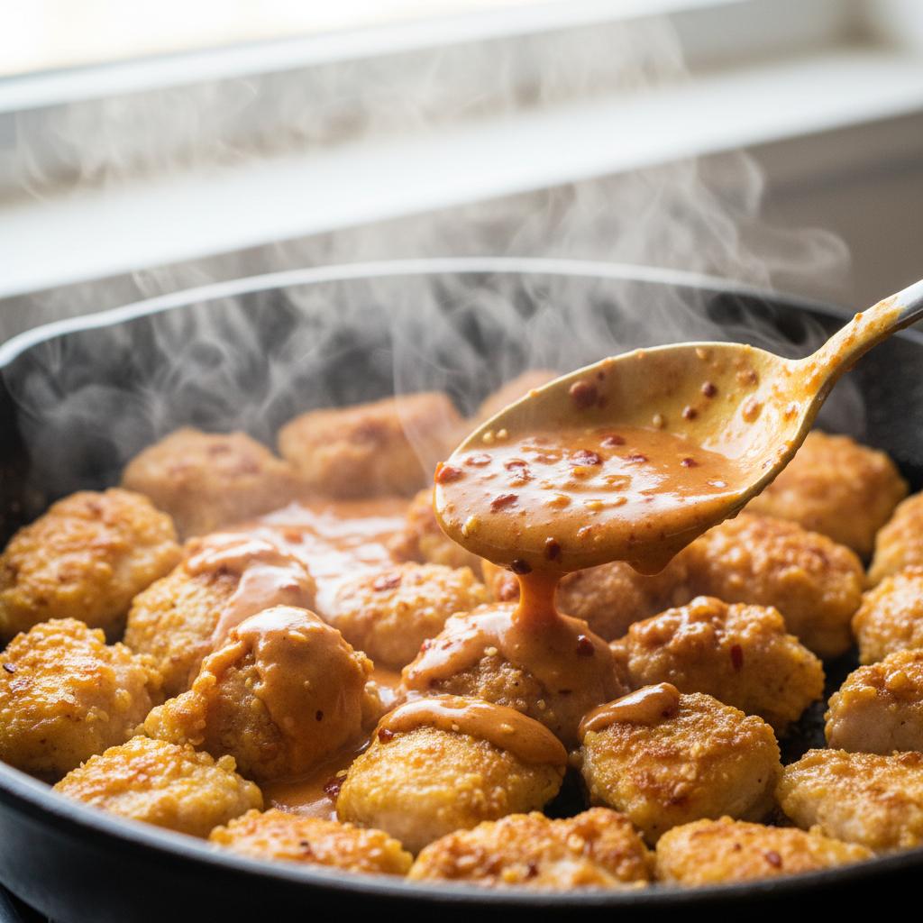 Preparation of Bang Bang Chicken Bowl close-up