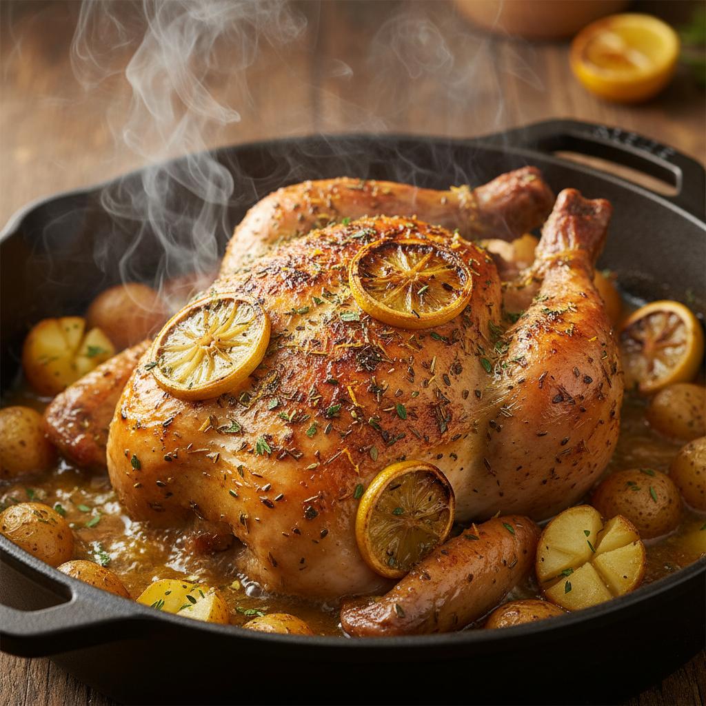 Preparation of Lemon Herb Pot Roast Chicken